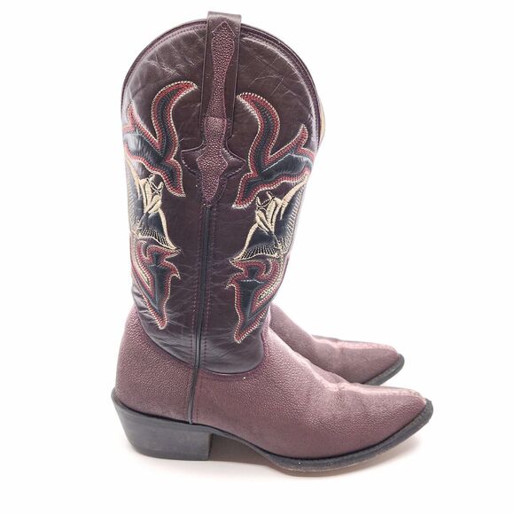 Rare Denver Men's Stingray Print Cowboy Boots Burgundy US Size 7 Mex Talla 26 - Picture 5 of 14